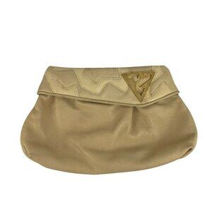 Vintage Sharif 80s Clutch Shoulder Bag Purse Beige Art Deco Gold Embellished